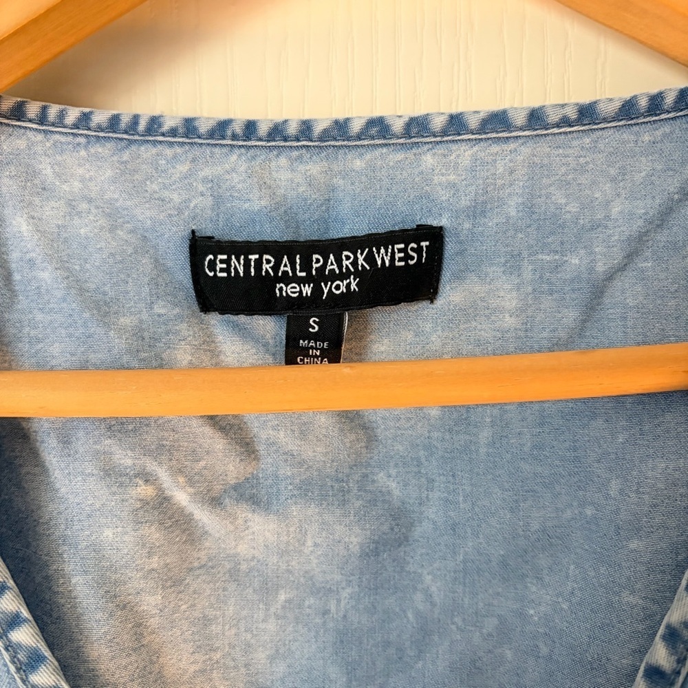 Saks 5th Central Park West Denim A-Line V Neck Midi Dress, Small - Picture 4 of 12